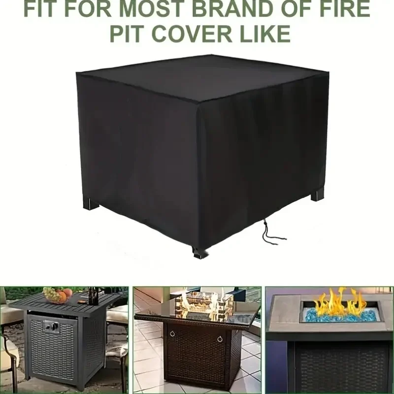 غطاء حفرة النار الأسود، غطاء الموقد الخارجي من قماش أكسفورد عالي التحمل، مناسب لمعظم أسطح كونترتوب حفرة النار المربعة