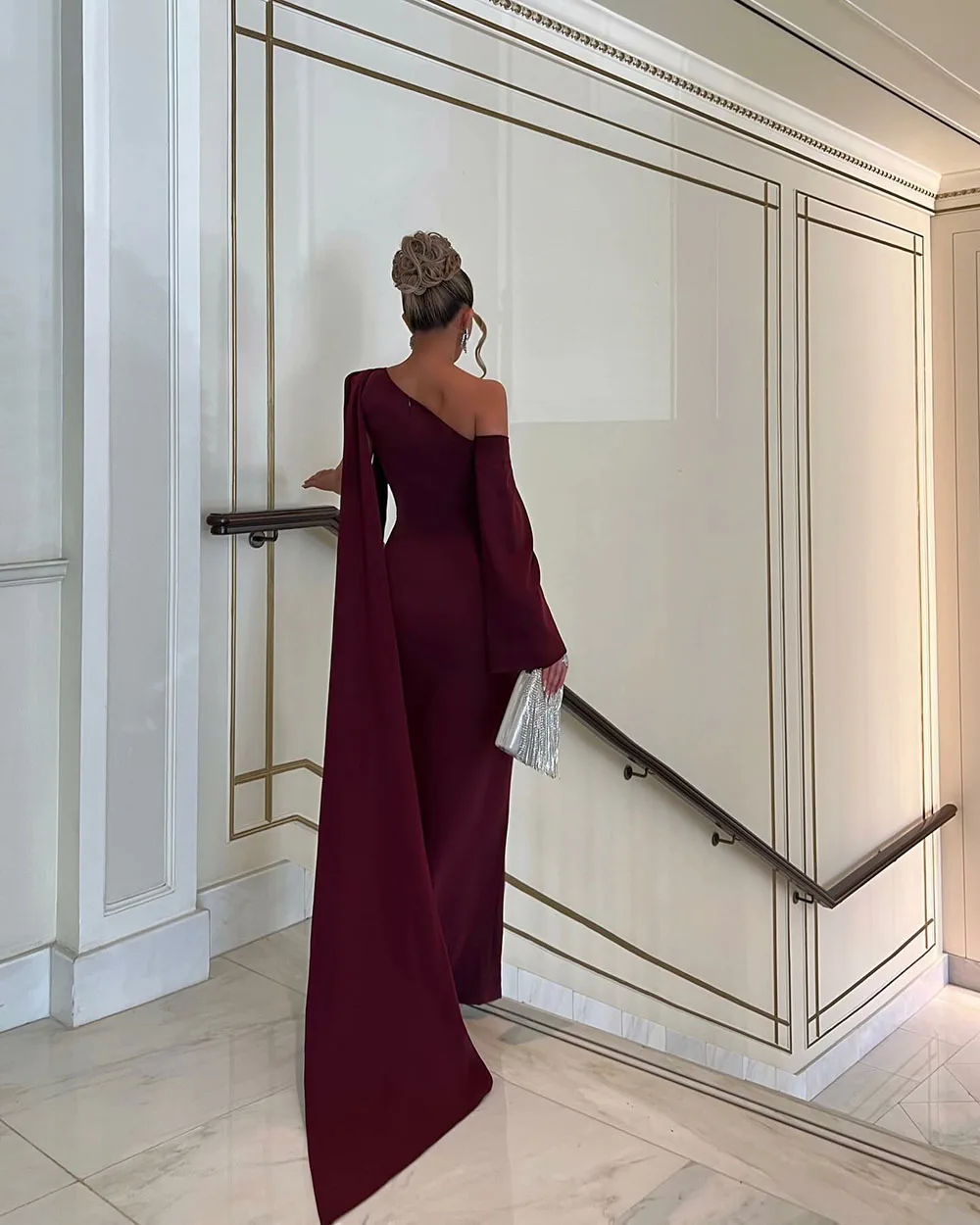 Msikoods Burgundy Formal Dresses One Shoulder Mermaid Evening Gown Customized Crepe Elegant Women Party Dress Prom Dress