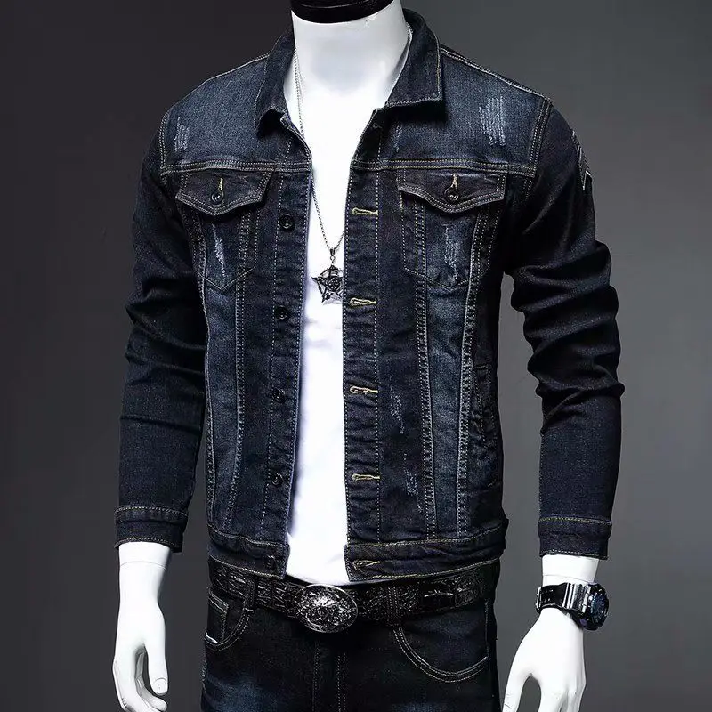 Chaqueta vaquera bordada para hombre, abrigo informal de manga larga, Estilo Vintage, Hip Hop, ropa de calle, Otoño, 2023