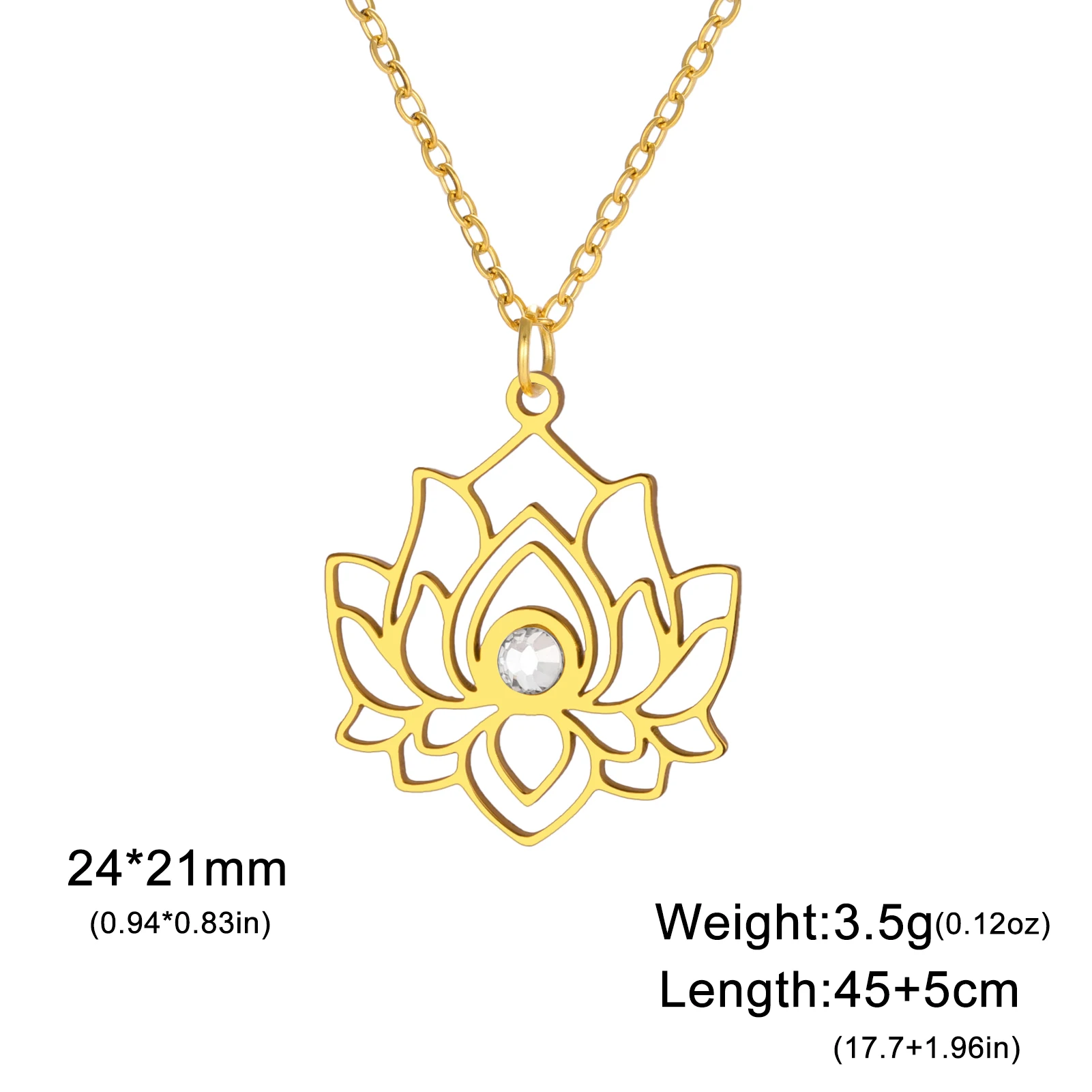 Skyrim Lotus Flower Necklace Women Stainless Steel Clear Zircon Pendant Neck Chain Yoga Chakra Buddhism Jewelry Christmas Gifts