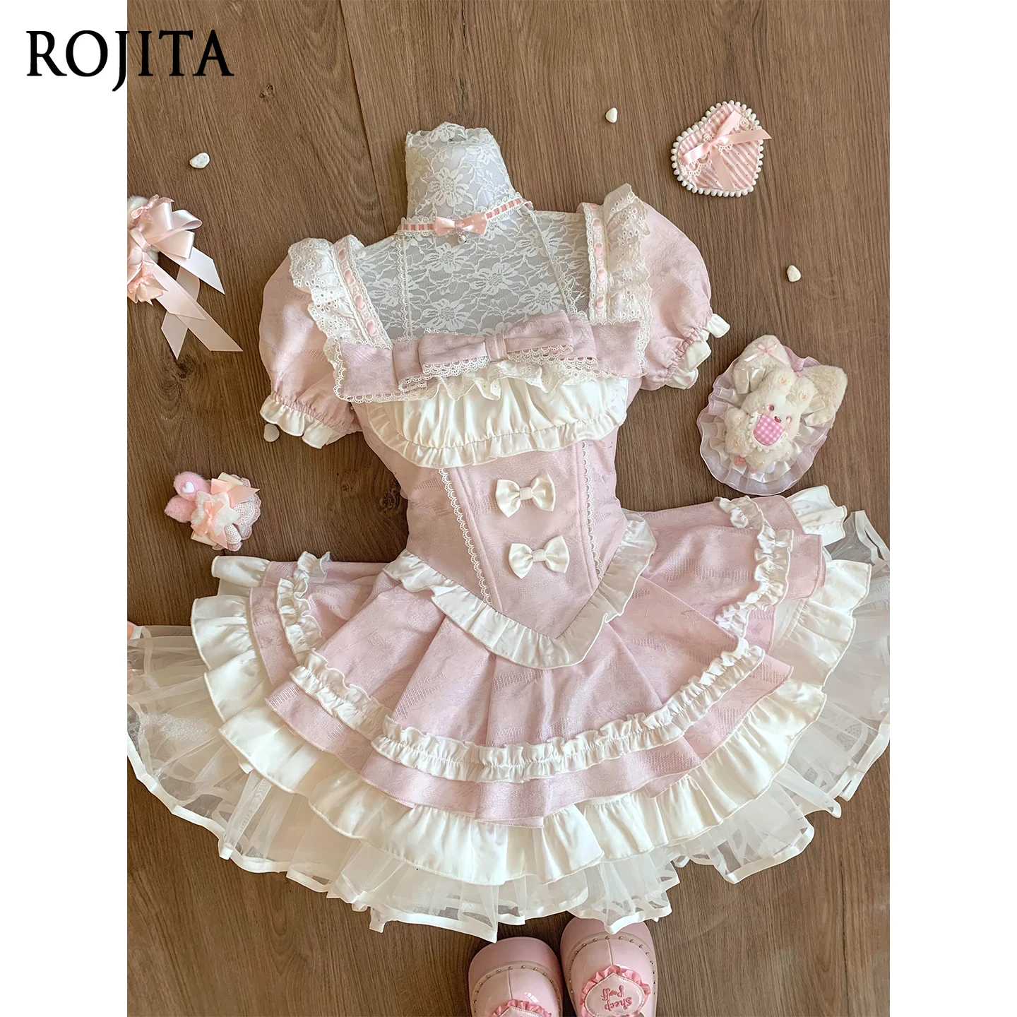 

Sweet and Cute Lolita Dress for Women Lolita Princess Dress Maid Outfit Dress and Strap Apron Two-Piece Sets Summer Dresses