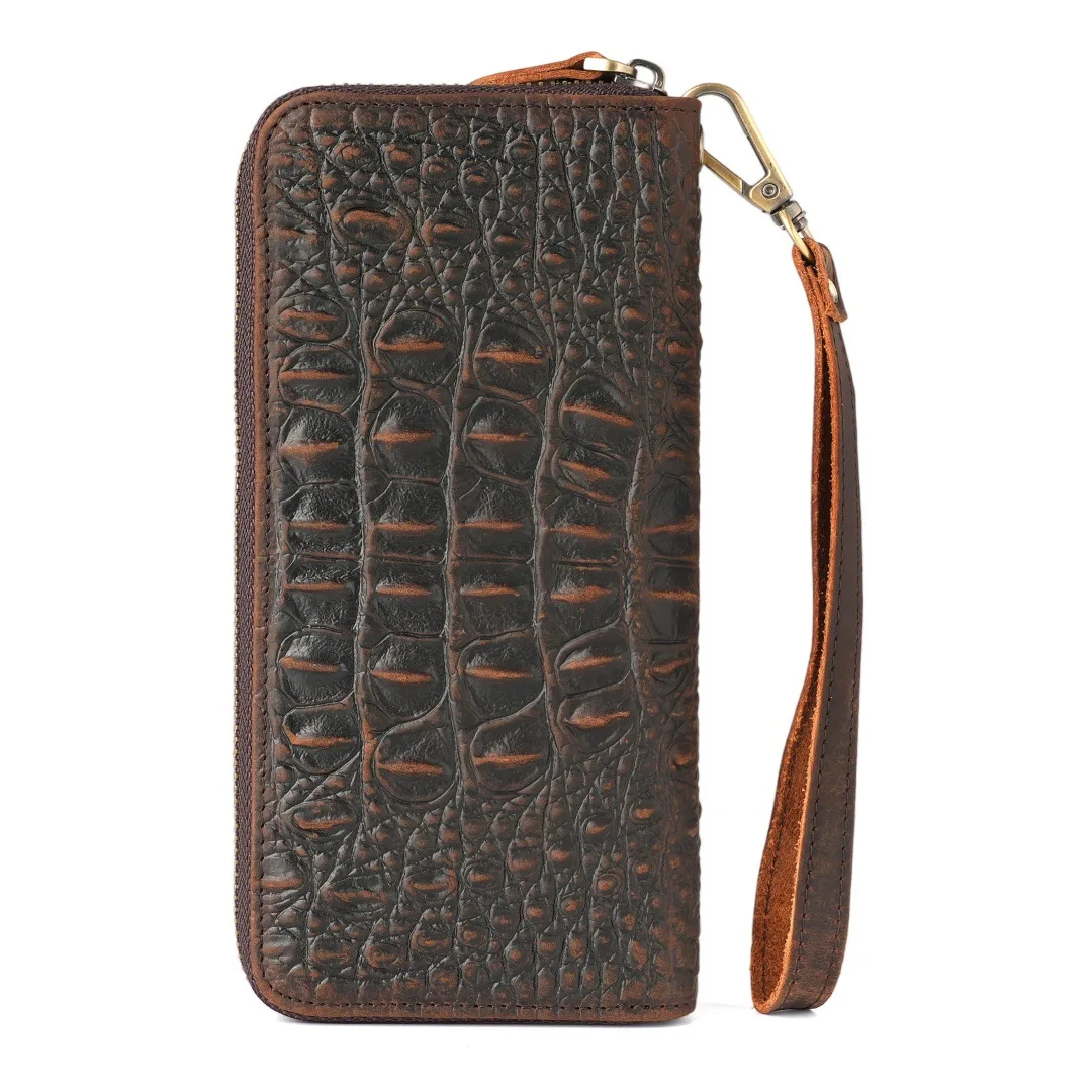 Alligator Pattern Genuine Leather Purse Men Real Cow Leather Wallet Large Capacity Male Cowhide Clutch Hand Bag
