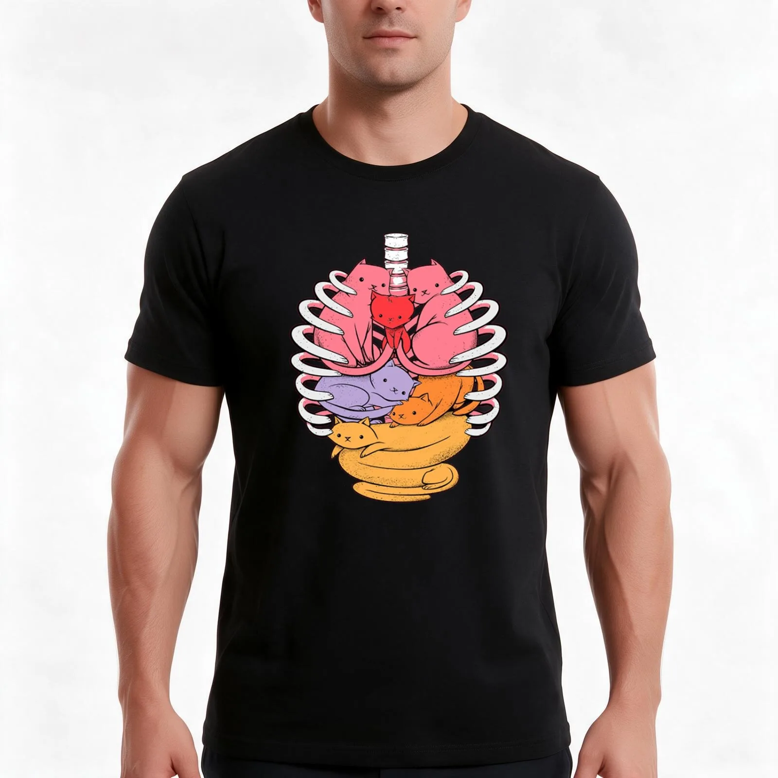Organs made out of cats T-Shirt Summer Casual Cotton Tee Oversized Streetwear Tops Vintage Graphic Print Unisex Men Women