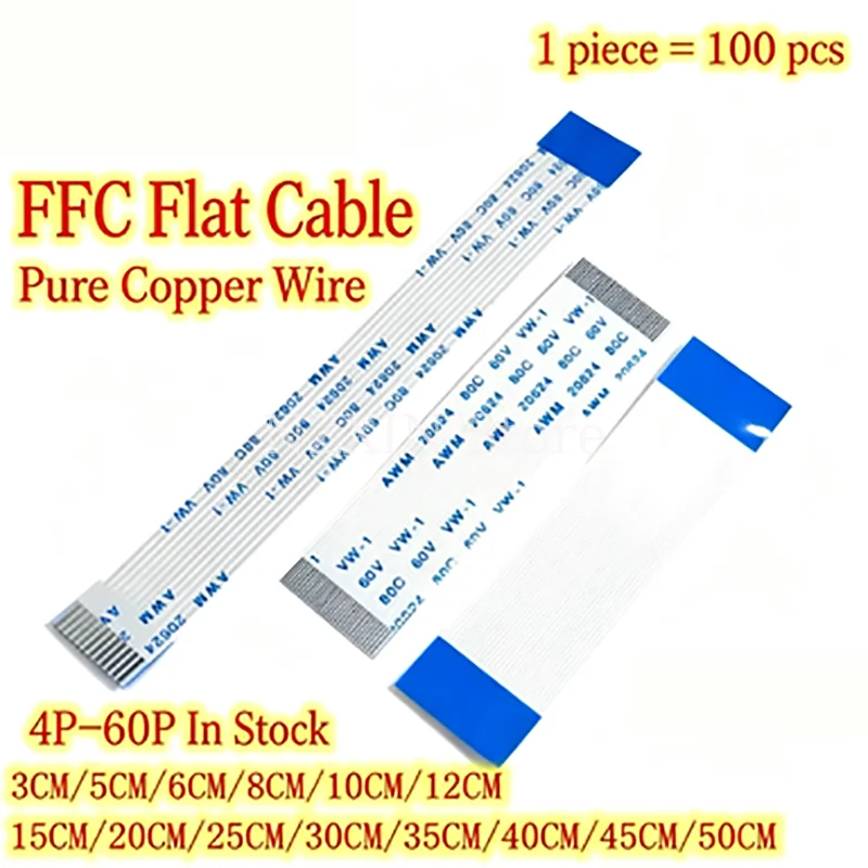 100PCS FFC/FPC flexible ribbon cable 1.0/0.5mm LCD flat connection cable 6/8/10/12/14/20/26/40P FFC FPC AWM 20624 80C