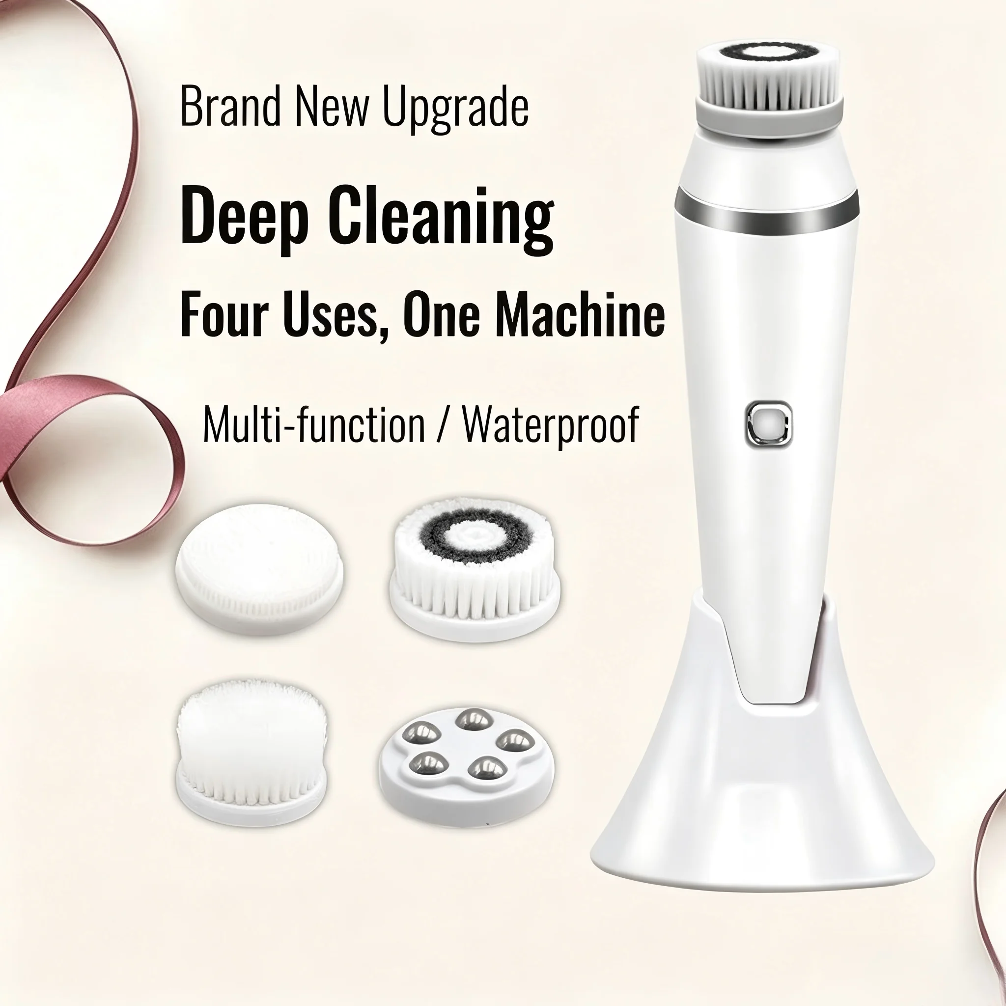 4 in 1 Electric Rotating Facial Cleansing Brush Sonic Waterproof Rechargeable Face Cleansing Device Pore Cleaner Skin Care Tool