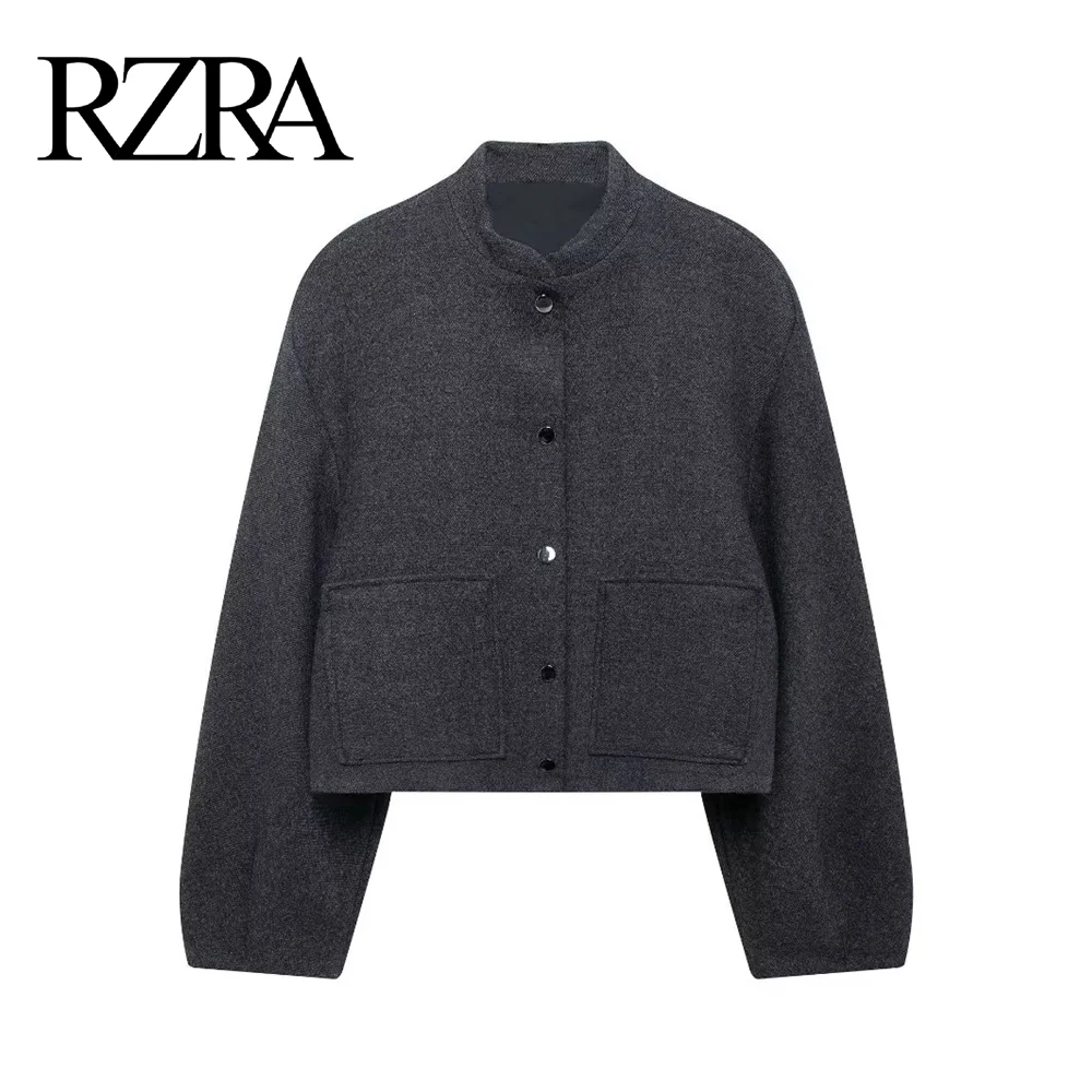 

RZRA2024 autumn and winter new women's solid color patch pocket short bomber jacket coat casual commuting all-match