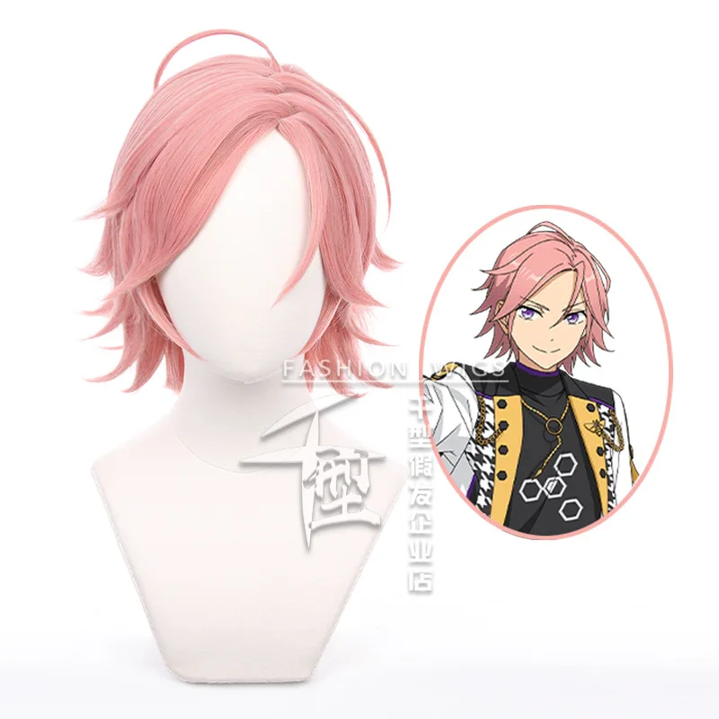 Peluca de Cosplay de Game Ensemble Stars Oukawa Kohaku, pelo corto Rosa sintético resistente al calor, accesorios para fiestas de Halloween