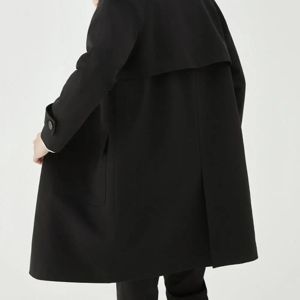 

Autumn Winter Men Trench Coat Mid-length Lapel Long Sleeve Casual Outwear Solid Color Single-breasted Male Coat With Pockets