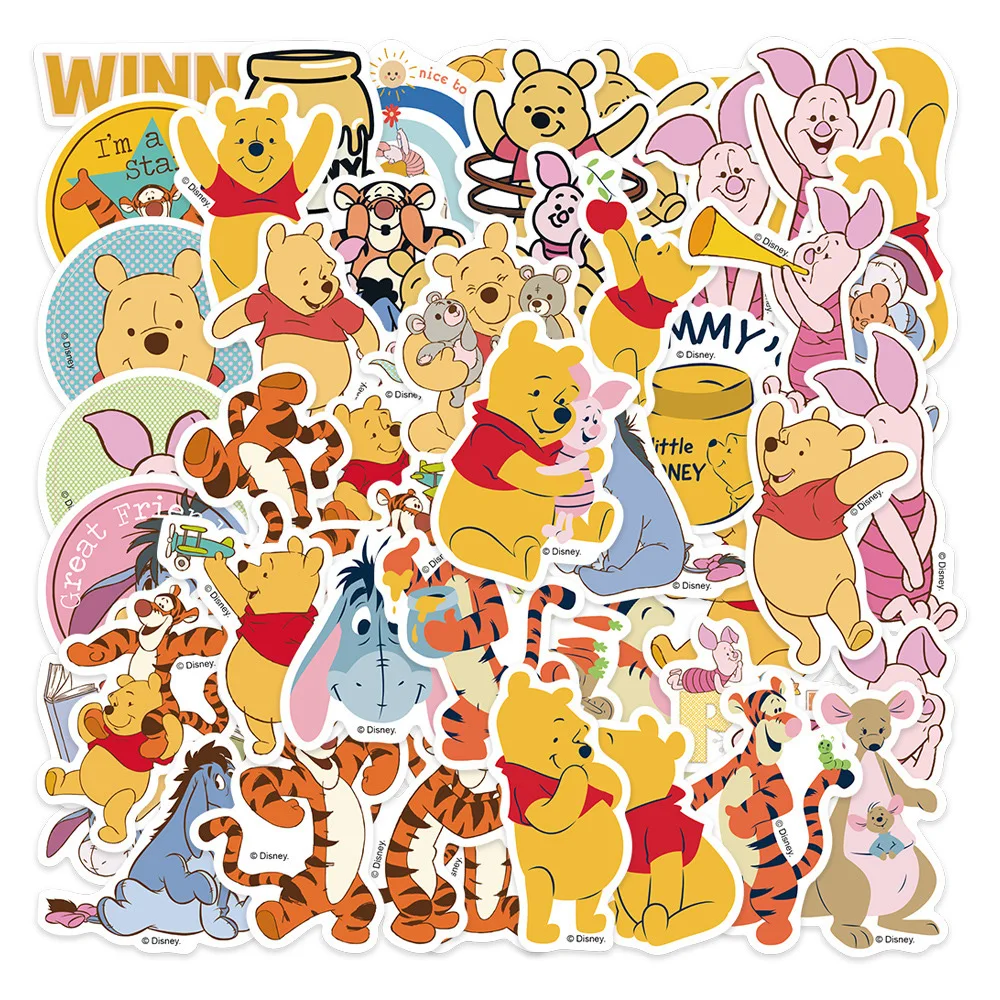 Pegatinas de dibujos animados de Disney para niños, pegatinas de Winnie The Pooh, grafiti lindo, equipaje, portátil, decoración impermeable, regalo