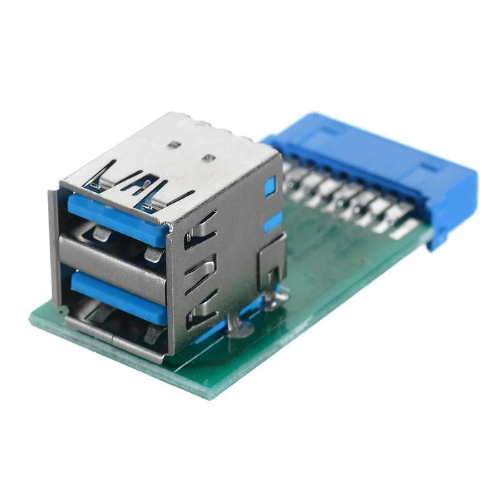 2 Port USB 3.0 A Type Female to Motherboard 20 Pin Box Header Slot Adapter PCBA Vertical Type USB Adapter Converter