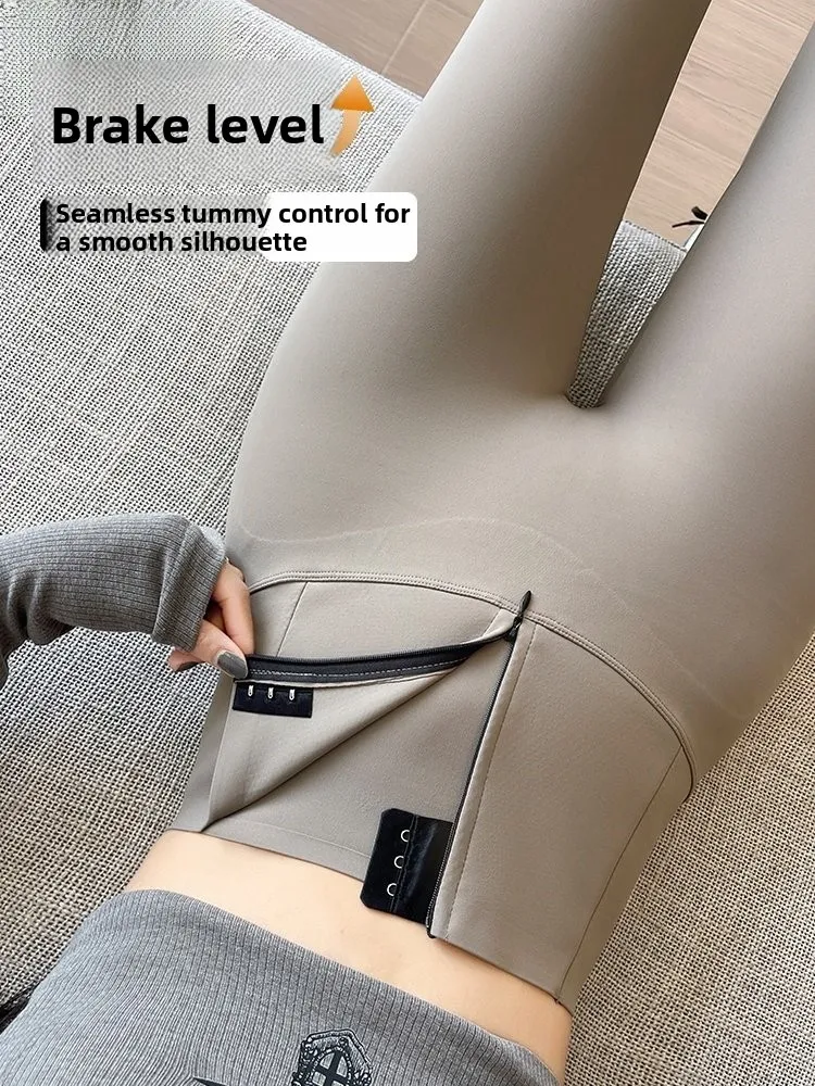 

High-Waist Zipper arkskin Yoga Pants Women's Autumn Winter Thiened Fce Warm Tummy Control Butt Lifting Base Layer Pants