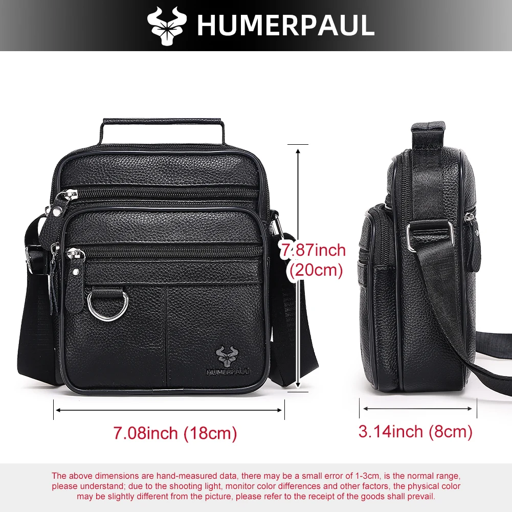 HUMERPAUL Genuine Leather Men's Messenger Bag Casual Travel Shoulder Bags Mini High Quality Male Crossbody Pack Cell Phone Purse