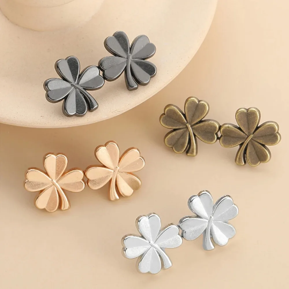 5PCS Sewing-on Four Leaf Clover Tighten Waist Button Detachable Reduce Waist Retractable Button Metal Clothing Accessories Pants