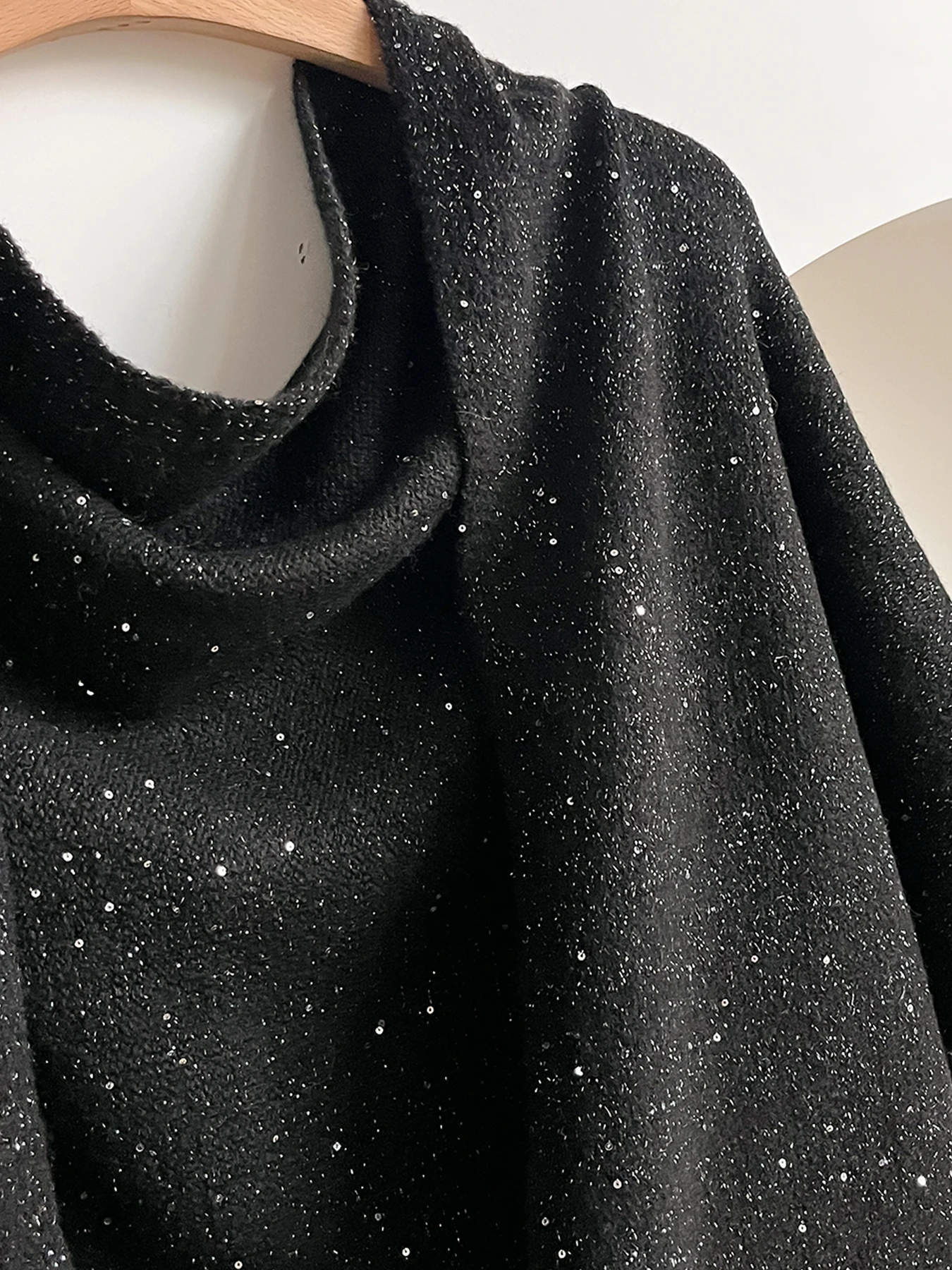 Sparkle Knit Triangle Poncho Shawl, Glitter Wrap Cape, Soft Warm Shoulder Cover for Women Fall Winter Dress Outfit