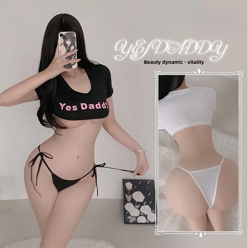 

Сексуальный костюм нижнего белья моряка, короткий укороченный топ с надписью и открытой грудью, трусики с завязками, наряд для ролевых игр, один размер, два цвета