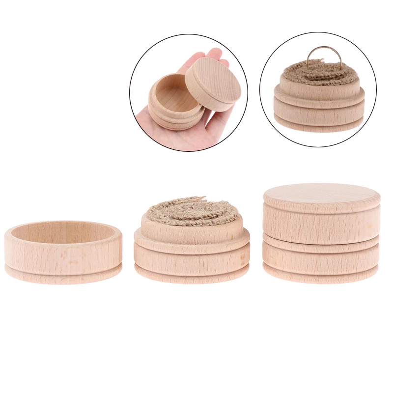 1PCS Round Wooden Storage Box Natural Craft Jewelry Box Vintage Decorative Handmade Jewelry Organizer Crafts Case