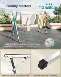 2.4M Clothes Drying Rack, Heavy-Duty Laundry Drying Rack,Foldable Freestanding Airer, Stainless Steel, for Indoor Outdoor Use,