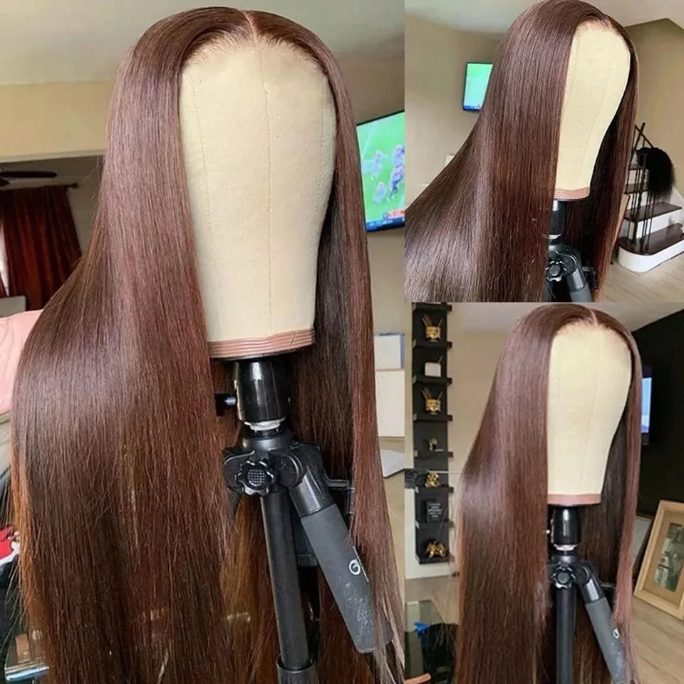 30-дюймовый шоколадно-коричневый парик спереди, 13x4, прямой, плотность 200, Hd, парики спереди, синтетические, предварительно выщипанные, Daiylay Wear