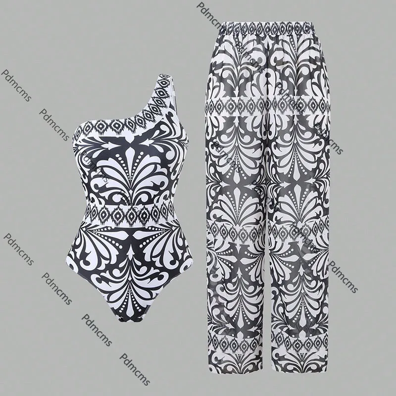 

2025 new European and American fashion one-shoulder conservative one-piece swimsuit women's belly bikini beach hot spring swimsu