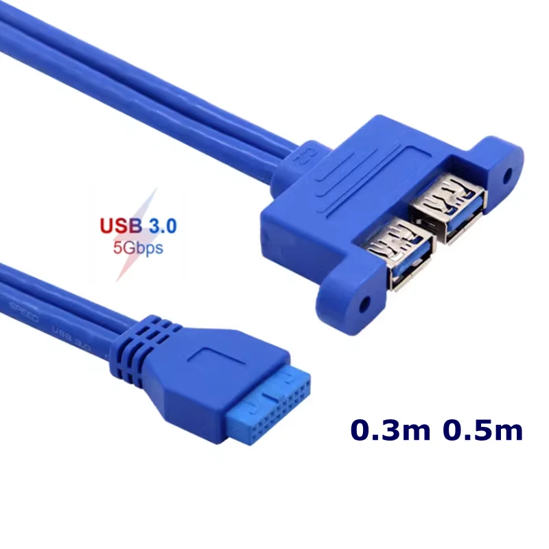 

30cm 50cm PC Mainboard 20 pin to Dual USB 3.0 Ports Express Cable Motherboard 2 USB3.0 Panel Bracket Extension cable