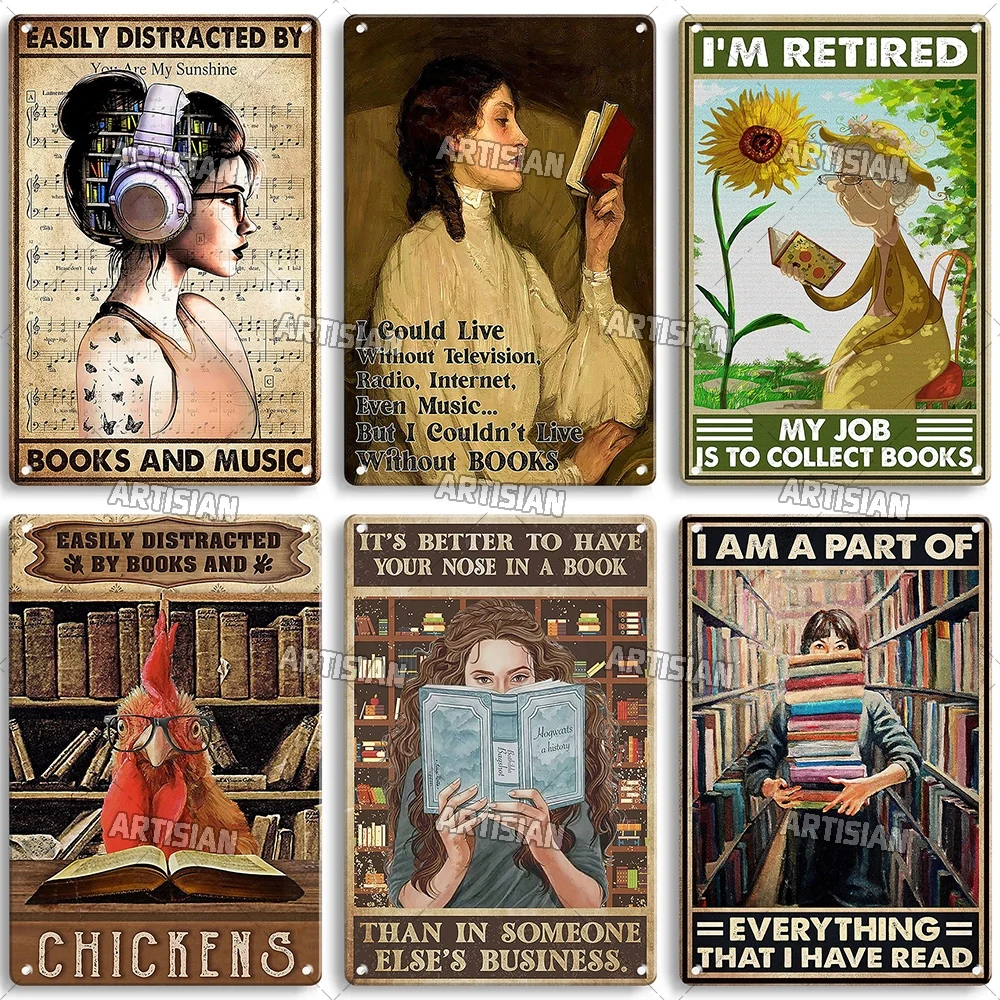 Artisian Girl Loves Books Metal Sign Reading Tin Poster Read Book Decorative Plate Wall Decor Garage Bar Pub Club Hotel Kitchen — zdjęcie 5