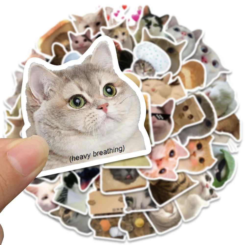 50PCS Funny Cute Cat Kitty Kawaii Animals Stickers Luggage Phone Motorcycle Laptop Decals Stationery Kids Toy Gift Sticker