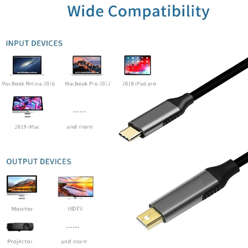 كابل USB C إلى Mini DisplayPort 2 Type-C إلى Mini DP، 4K@60 هرتز، (Thunderbolt 3/4) متوافق مع Mac Pro، HP، Surface BooK