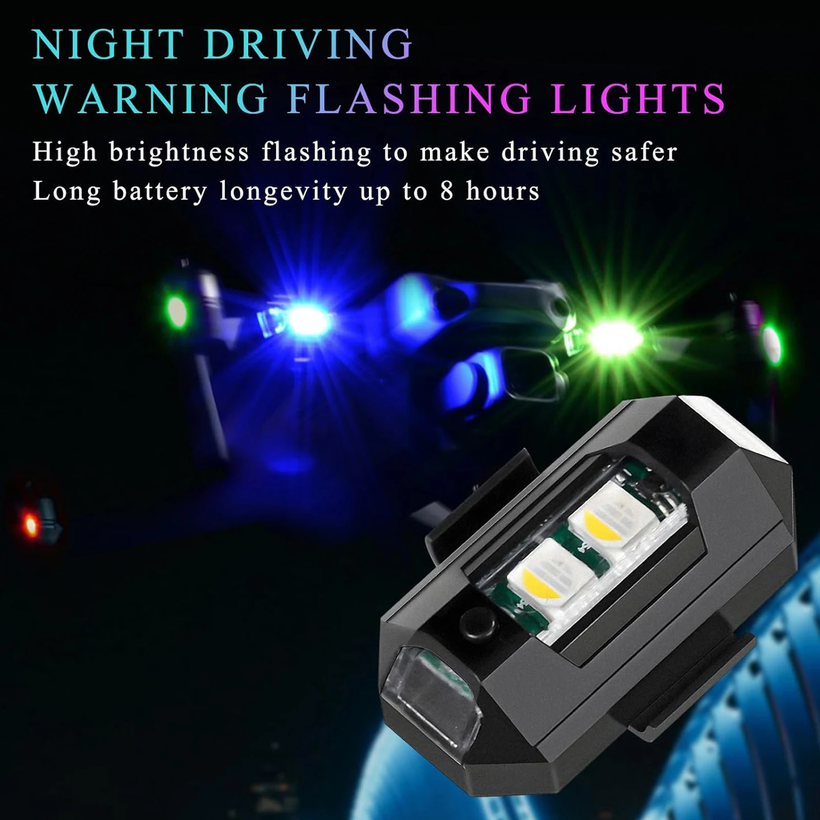 4pcs 7 Colors LED Strobe Lights, High Brightness Waterproof USB Charging Anti Collision Flashing Light for Car Motorcycle Bike