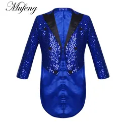 Kids Boys Sequin Blazer Tuxedo Coat Lapel Open Front Long Sleeve Tailcoat Party Magic Shows Circus Cosplay Performance Costume