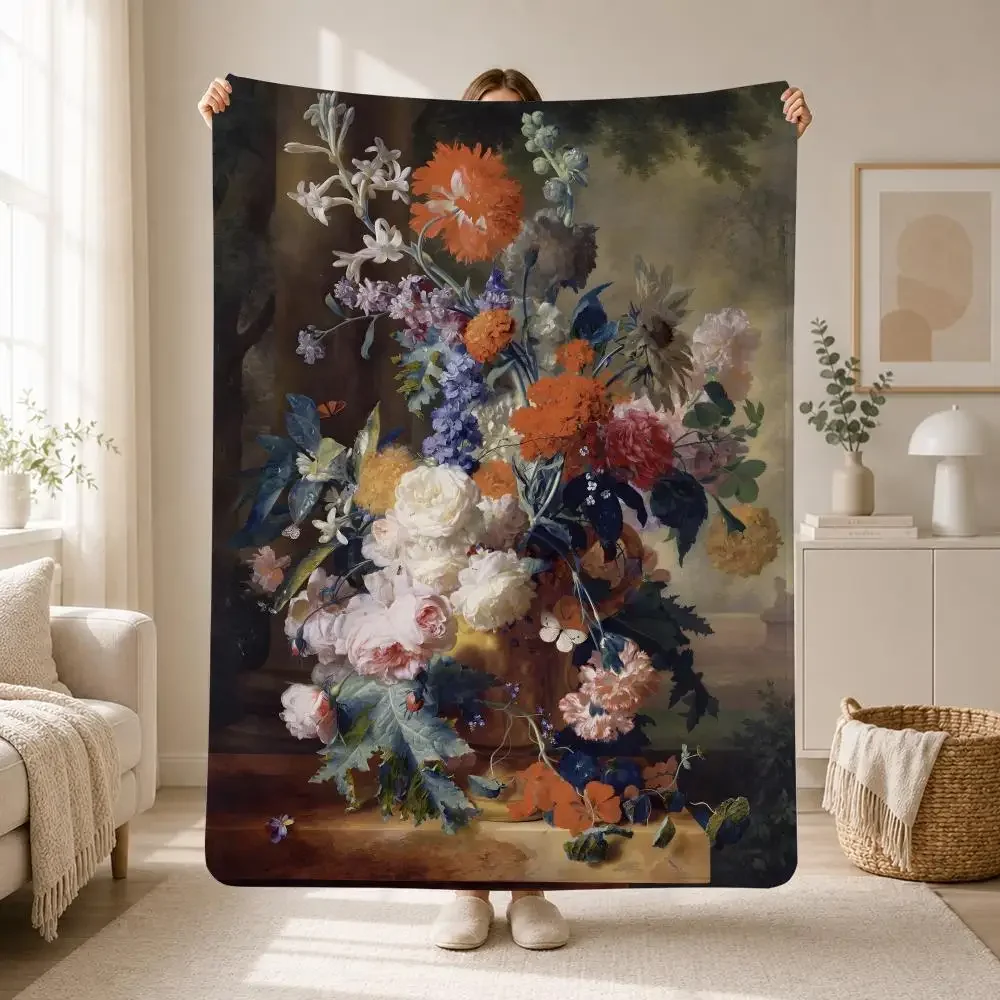 Dutch Painter Jan van Huysum Throw Soft Plush Flannel Throw Blanket Sofa Bed Travel Home Decor