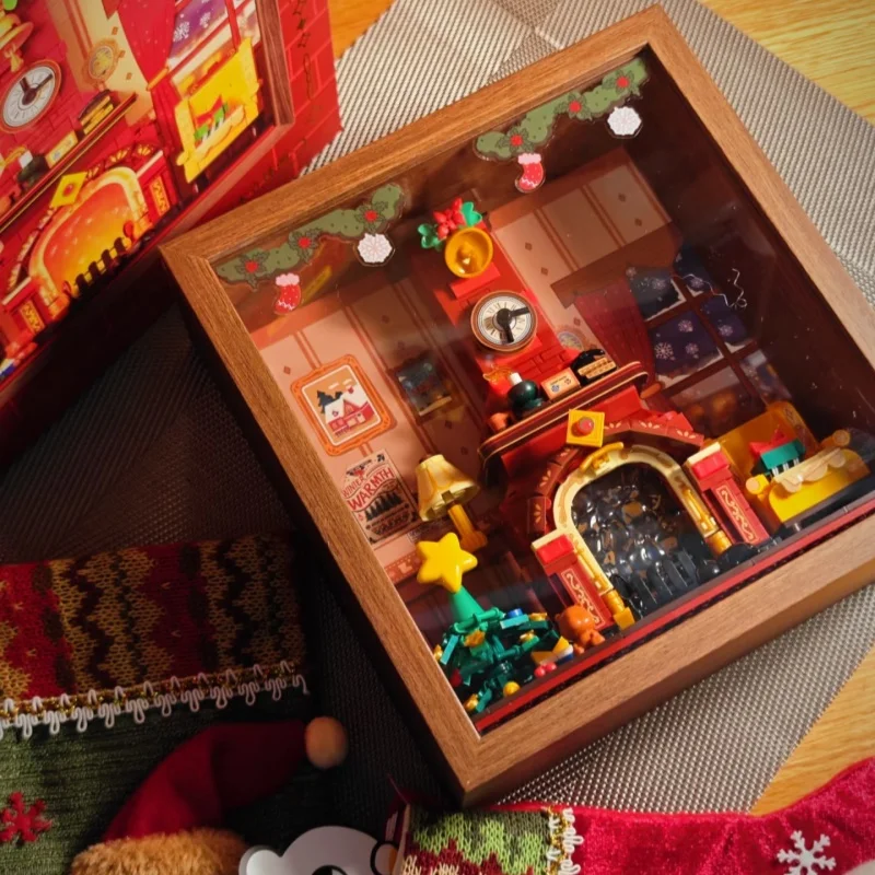 Ciepły Zimowy Kominek Klocki Konstrukcyjne Ramka na Zdjęcia Stereoskopowy Model Obrazu Zabawka Ozdoba na Biurko Prezent Świąteczny