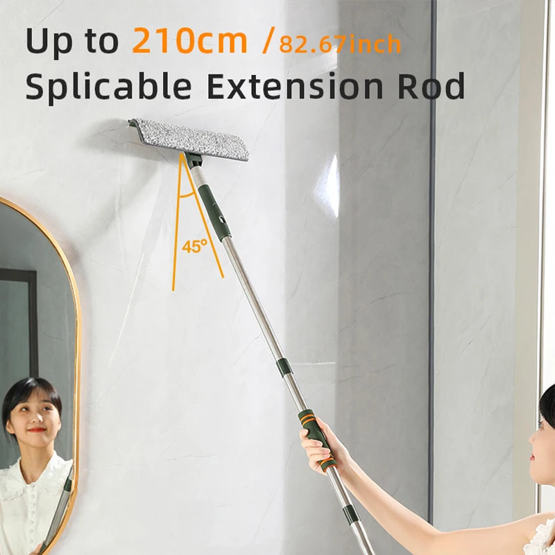 72-226CM Window Cleaning Mop Window Cleaner Glass Wiper Extended Rotatable with Silicone Scraper Household Window Cleaning Tools