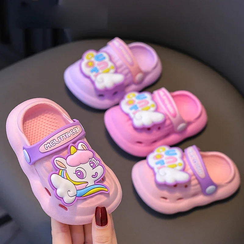 Summer Aged 0-4 Children Slippers Cute Cartoon Pony Baby Sandals For Girls Flip Flops Non-Slip Toddler Home Kids Garden Shoes