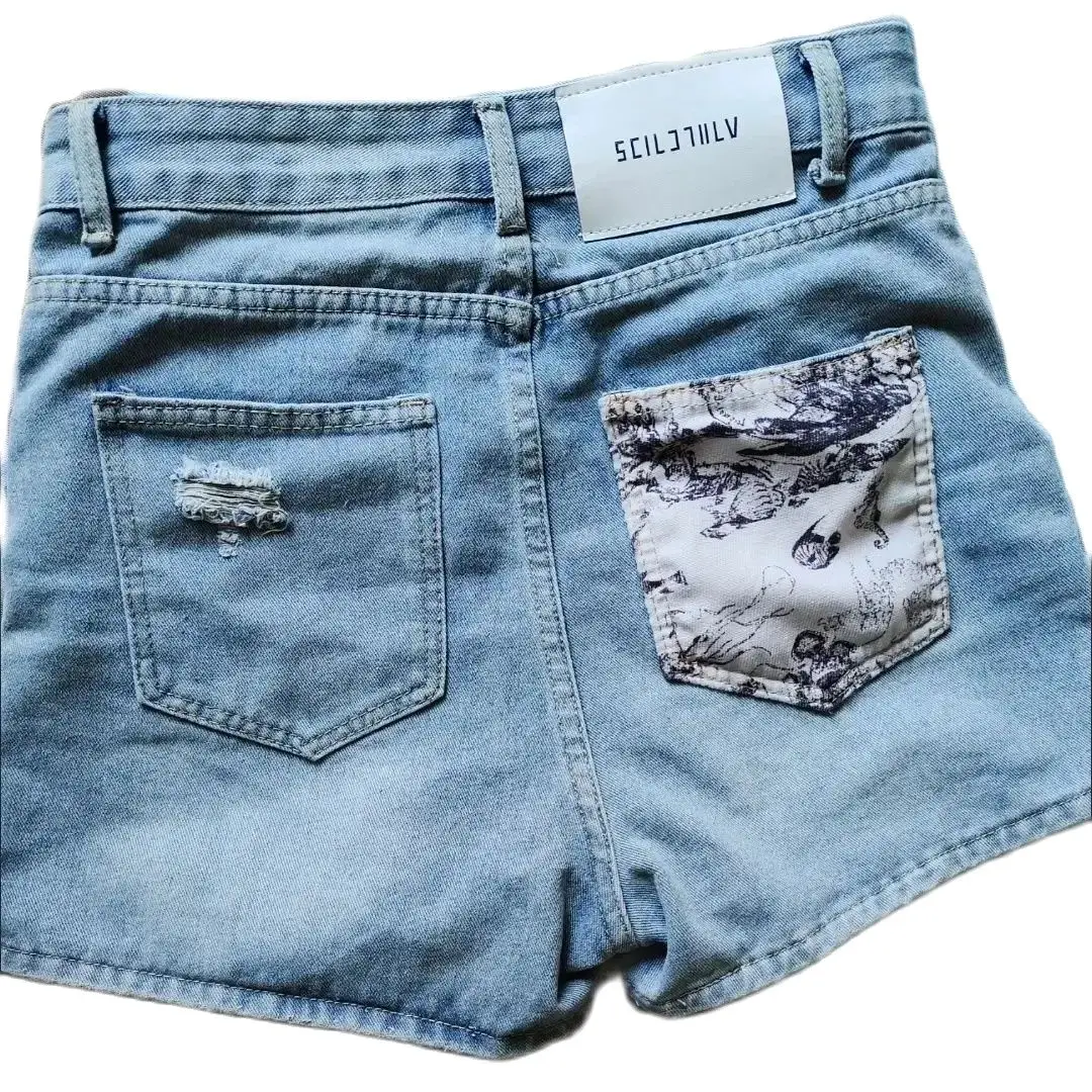 Celana pendek DENIM ทรงเอไลน์ลำลองสำหรับผู้หญิง2024ยีนส์ขาสั้นใหม่กางเกงขาสั้นเอวสูงเพรียวบางสไตล์จีนกางเกงขาสั้นคาวบอยเด็กผู้หญิง