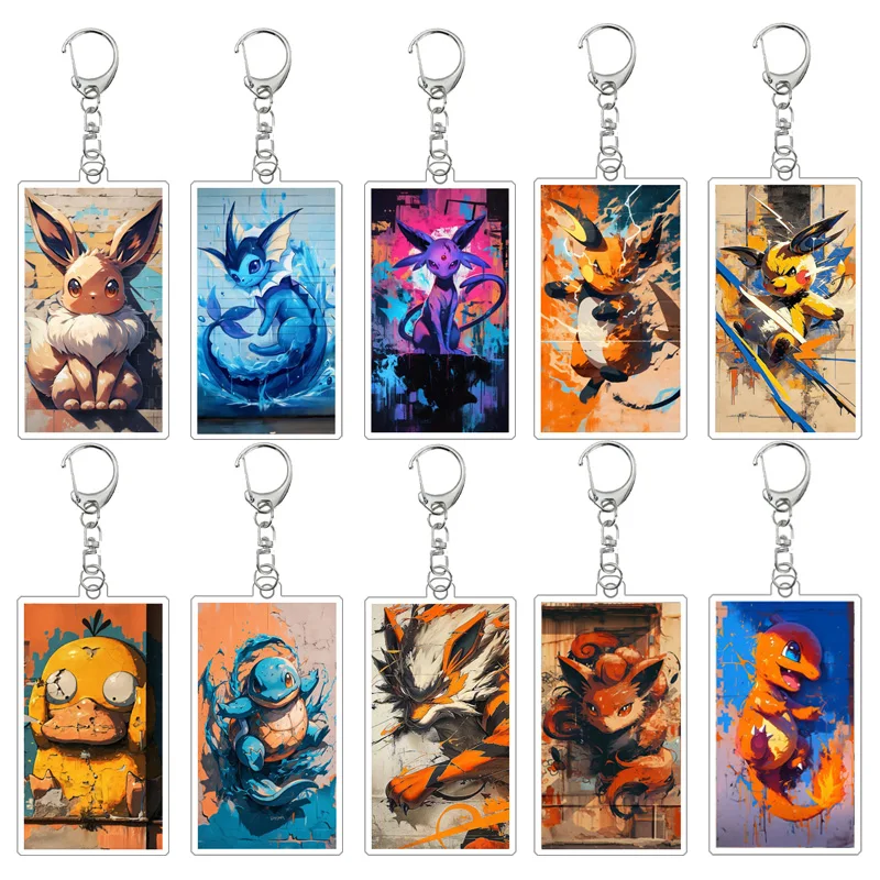 Pokemon Series Graffiti Extended Painting Acrylic Key Chain Creative Anime Game Character Collection Card Bag Pendant Gift