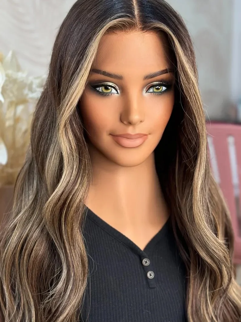 13x4 オンブレプラチナブロンドレースフロントウィッグ 高品質ディープウェーブウィッグ 美しいトップセール 耐熱ファイバー デイリーパーティー用