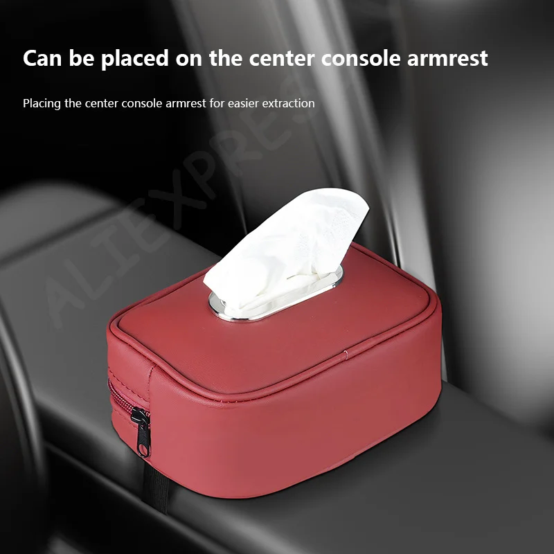 

NewCar Tissue Box Holder Nappa Leather Car Center Console Armrest Napkin Box Sun Visor Backseat Tissue Case With Fix Strap