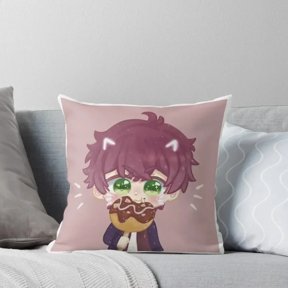 

Ayato Sakamaki Eating Takoyaki (neko ver) Throw Pillow Pillowcase Cushion Plaid Sofa Pillows Aesthetic pillow