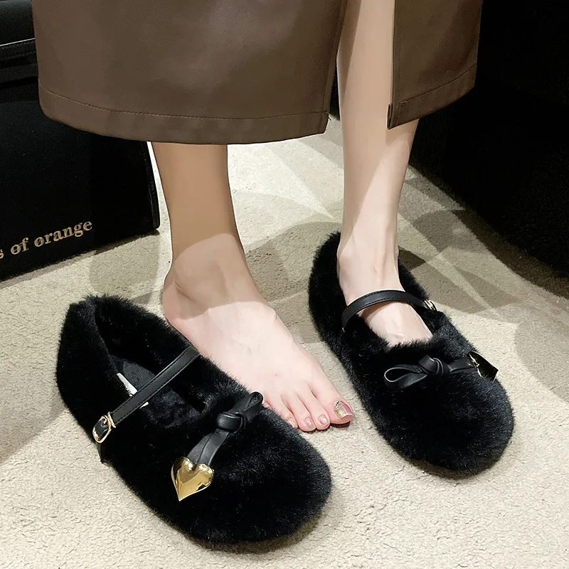 

Fashion Mary Jane Hairy Shoes for Women Fur Hairy Shoes for Women Loafers New Antumn Winter Warm Comfort Lightweight Elegant