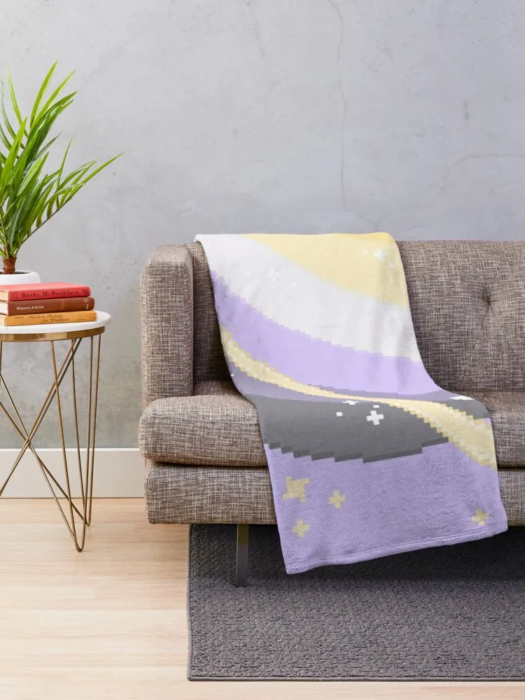 Nonbinary Pride Pixel Planet Throw Blanket fleece fabric cute blanket Plush fabric