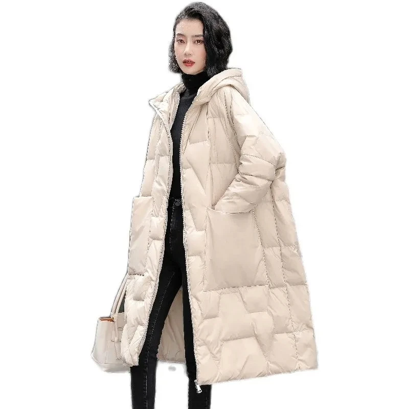 Women\'s Down Coat 2023 Winter White Duck Down Jacket Women Thick Warm Puffer Parkas Long Hooded Down Overcoat Female Basic Coats