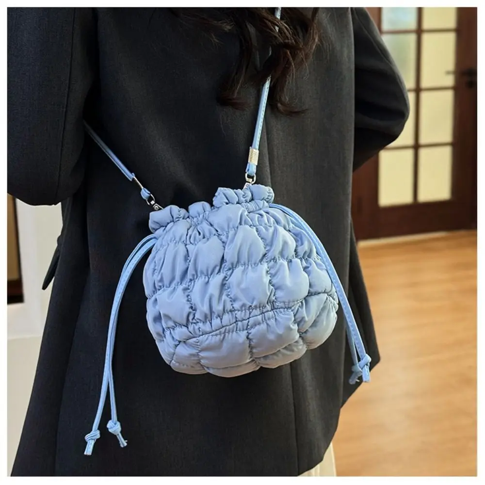 

Korean Style Drawstring Bucket Bag Grid Purse Small Crossbody Bag Mobile Phone Bag Handbag Nylon Shoulder Bag Office Worker