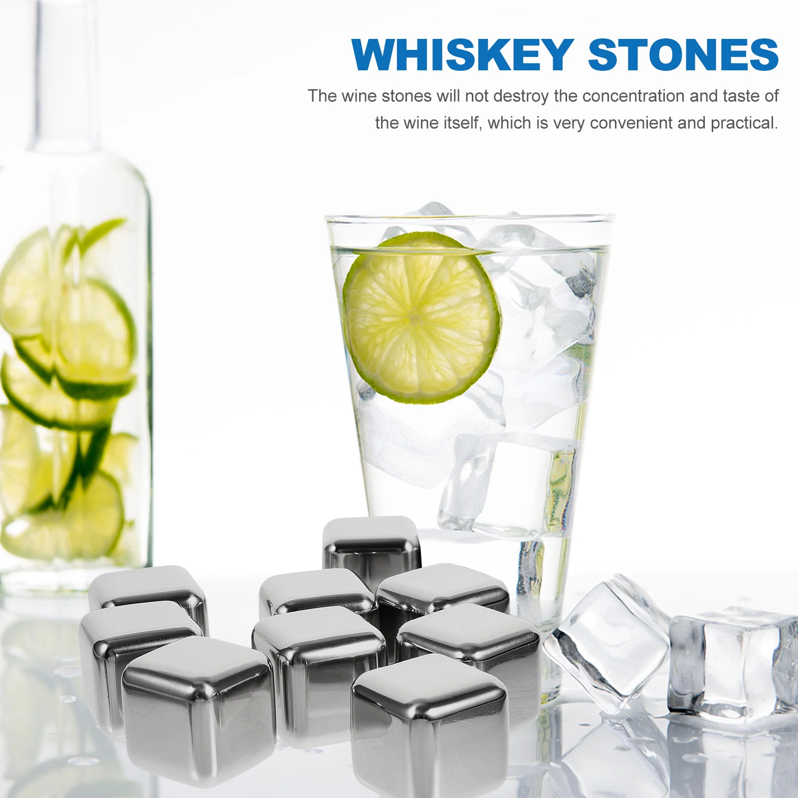 12Pcs Stainless Steel Whiskey Stones Reusable Ice Cube Set Chilling Stone Rocks For Beer Wine Vodka Cooling Rock Metal Ice Cube