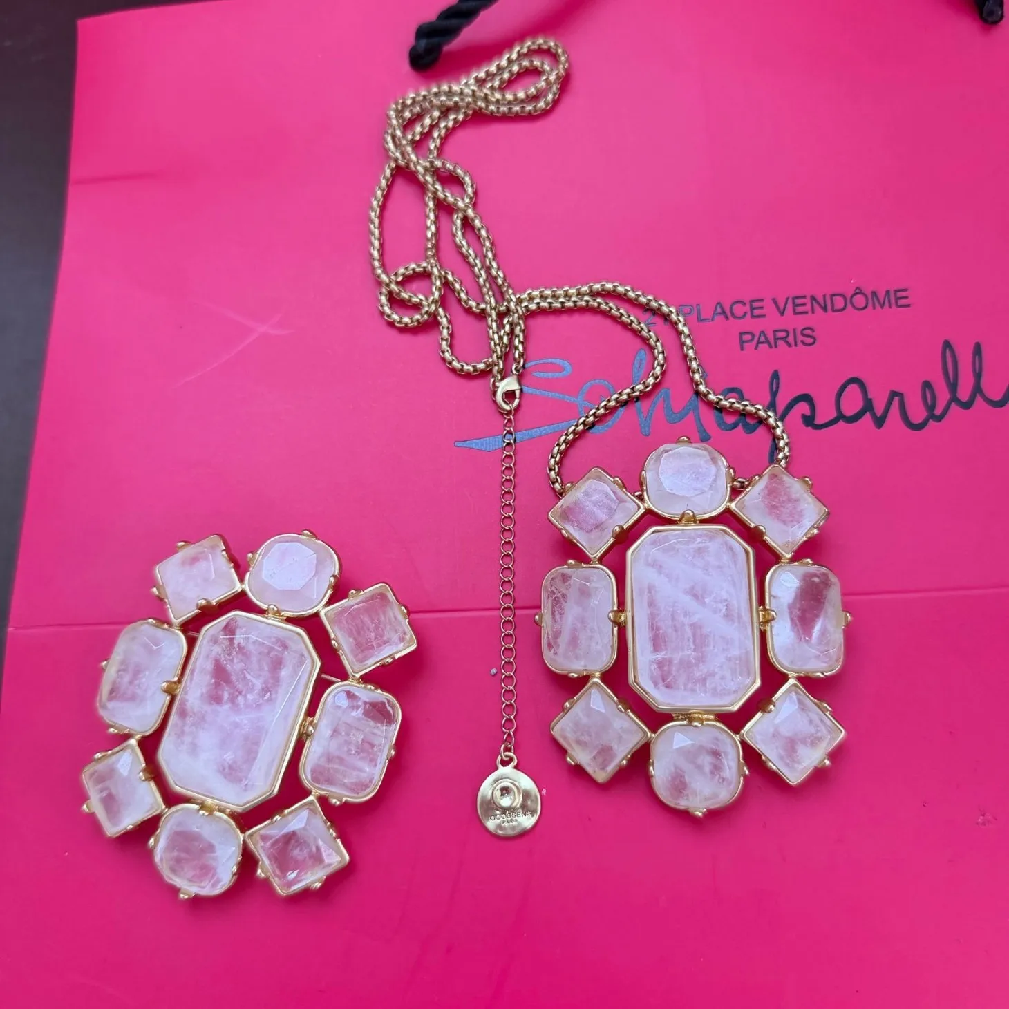 Large Crystal Ice Cube Brooch & Necklace 2-in-1, Brass High-End Elegant Convertible Jewelry for Women