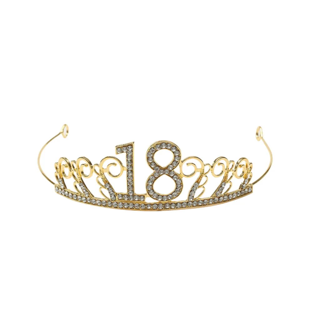 

Cake Crown Elegant Rhinestone Cake Topper Number 18 Cake Decoration Birthday Supplies Headdress Crown Ornaments (Golden)