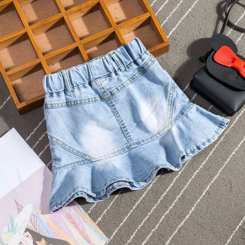 2026 Girls Denim Skirt Kids Mermaid Hem Mini Skirt Spring Summer Casual Wear Korean Inspired Design for Little Girl