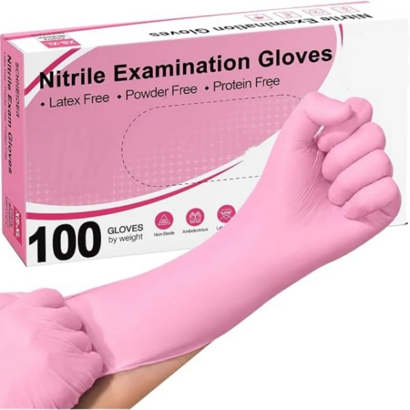 100-200PCS Pink Nitrile Disposable Gloves 3.5mil Latex Free Household Cleaning Gloves for Food Pre Tattoo Beauty Esthetician