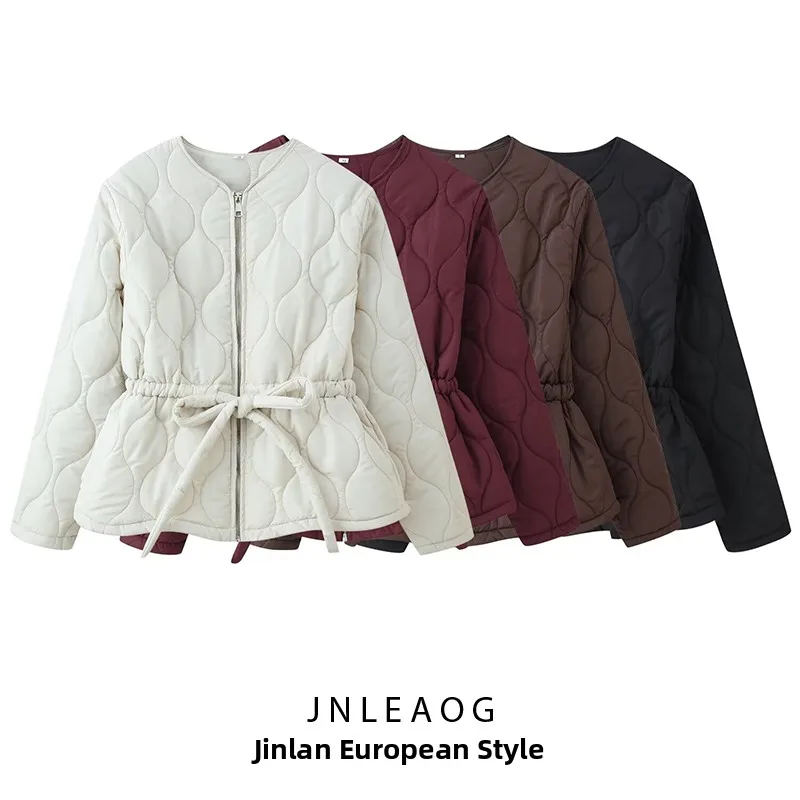 

Faionable Long Sve Women's Cotton Jaet Waist-Cinching Versatile Design Street Sle Straight Cut Zipper Closure ...