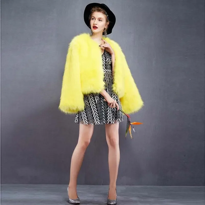 2024 New Winter Slim Fashion Women Faux Fur Coat Female Fuzzy    Thick Warm Fluffy Artificial  Jacket T884