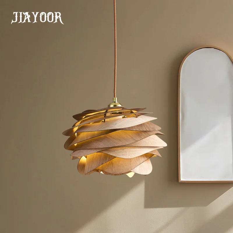 Creative Rose Petal Pendant Instagram Internet Celebrity Nordic Style Woodcraft Restaurant Cafe Clothing Store Window Light LED